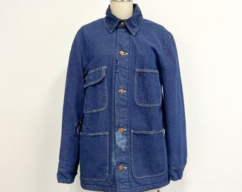 Vintage 60s Wrangler Denim Chore Coat or Barn Jacket | Corduroy Collar and Blanket Lining | Size Small