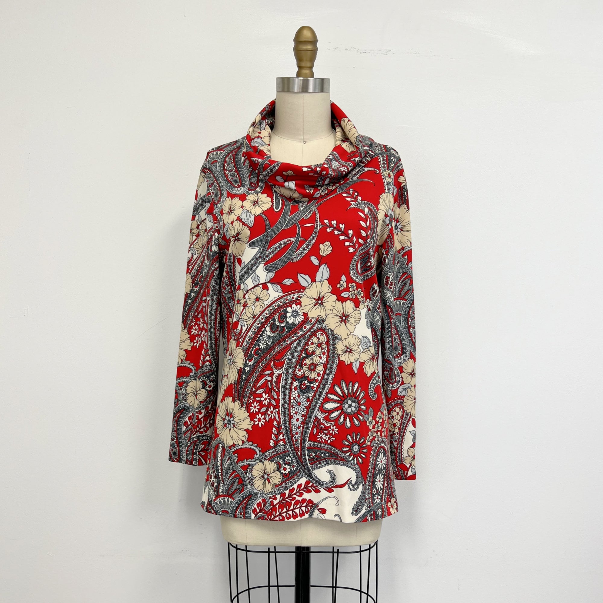 60年代ヴィンテージペイズリーチュニックトップ｜長袖ブラウス｜カウル