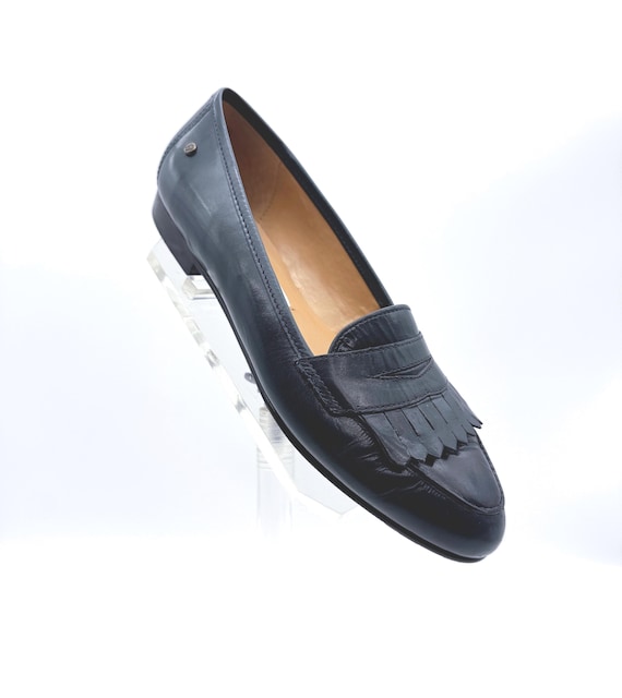 Vintage 80s Aigner Womens Leather Loafers | Navy Blue Kiltie Flats | Size 7