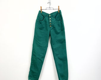 Vintage 80s Button Fly Green Jeans | Palmetto's Tapered Leg | Size 5