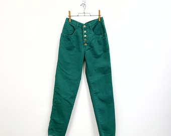 Vintage 80s Button Fly Green Jeans | High Waisted  Palmetto&#39;s Tapered Leg | Size 5