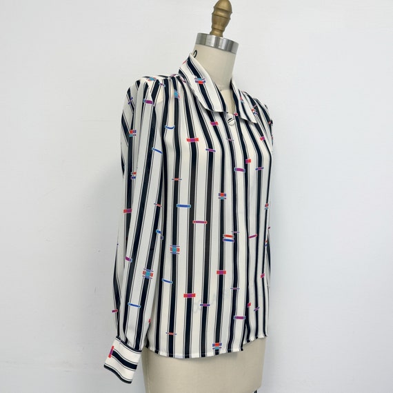 Vintage 80s Striped Blouse with Shoulder Pads | B… - image 6