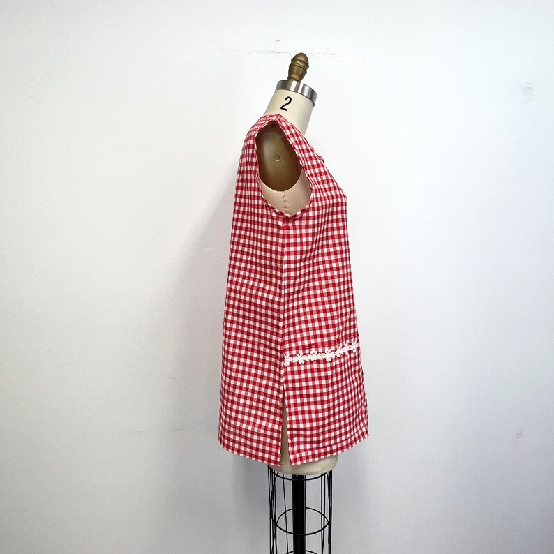 Vintage Gingham Smock Top 1970s Red and White Sleeveless Shirt With ...