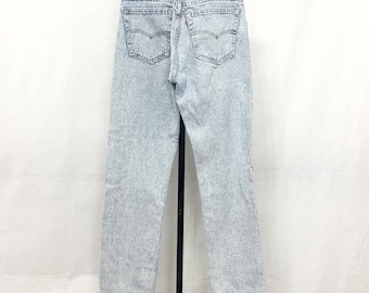 Vintage Acid Washed Levis | 90s Distressed Blue Jeans with Straight Leg and Lots of Fray