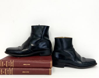 Vintage 1960s Mens Leather Chelsea Boots | Florsheim Zip Short Boots | Size 7 D