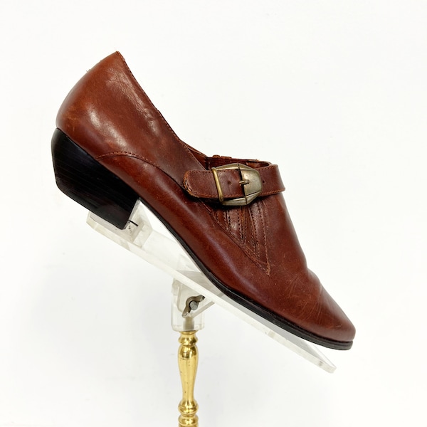 Vintage Winklepickers |  1980s Cognac Leather Shoe Boots by Capezio | Womens Size 7