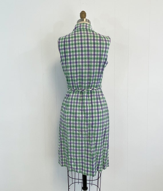 Vintage  Plaid Shirt Dress | 60s Sleeveless Belte… - image 7
