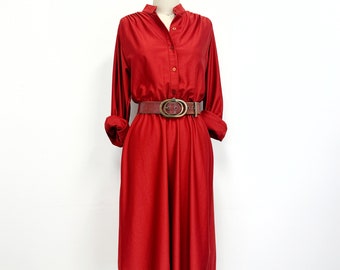 Vintage 70s Dress | Rust Long Sleeve Judy Bond Dress | Size 8