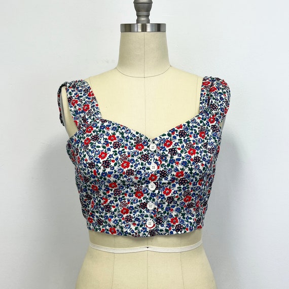 Vintage 80s Floral Crop Stop | Bonjour Sweetheart… - image 1