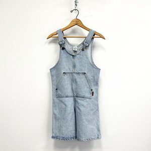 Vintage Denim Short Overalls | 90s Be Bop Shorterall with Kangaroo pocket | Size XS to S