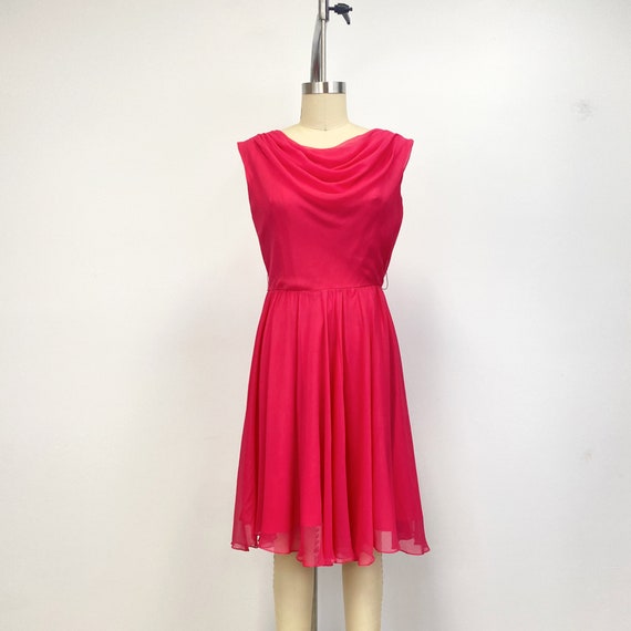 Vintage 1960s  Chiffon Dress NWT  | Drape Neck Sl… - image 2