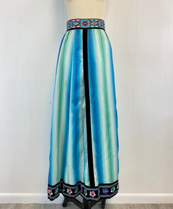 Vintage 70s Maxi Skirt | Vertical Hombre Stripe w… - image 1