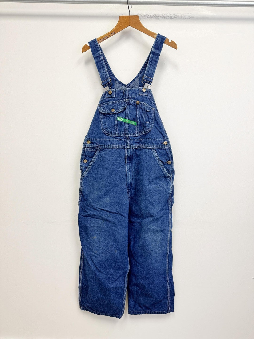 Vintage Key Bib Overalls | 90s Denim Workwear in Dark Blue