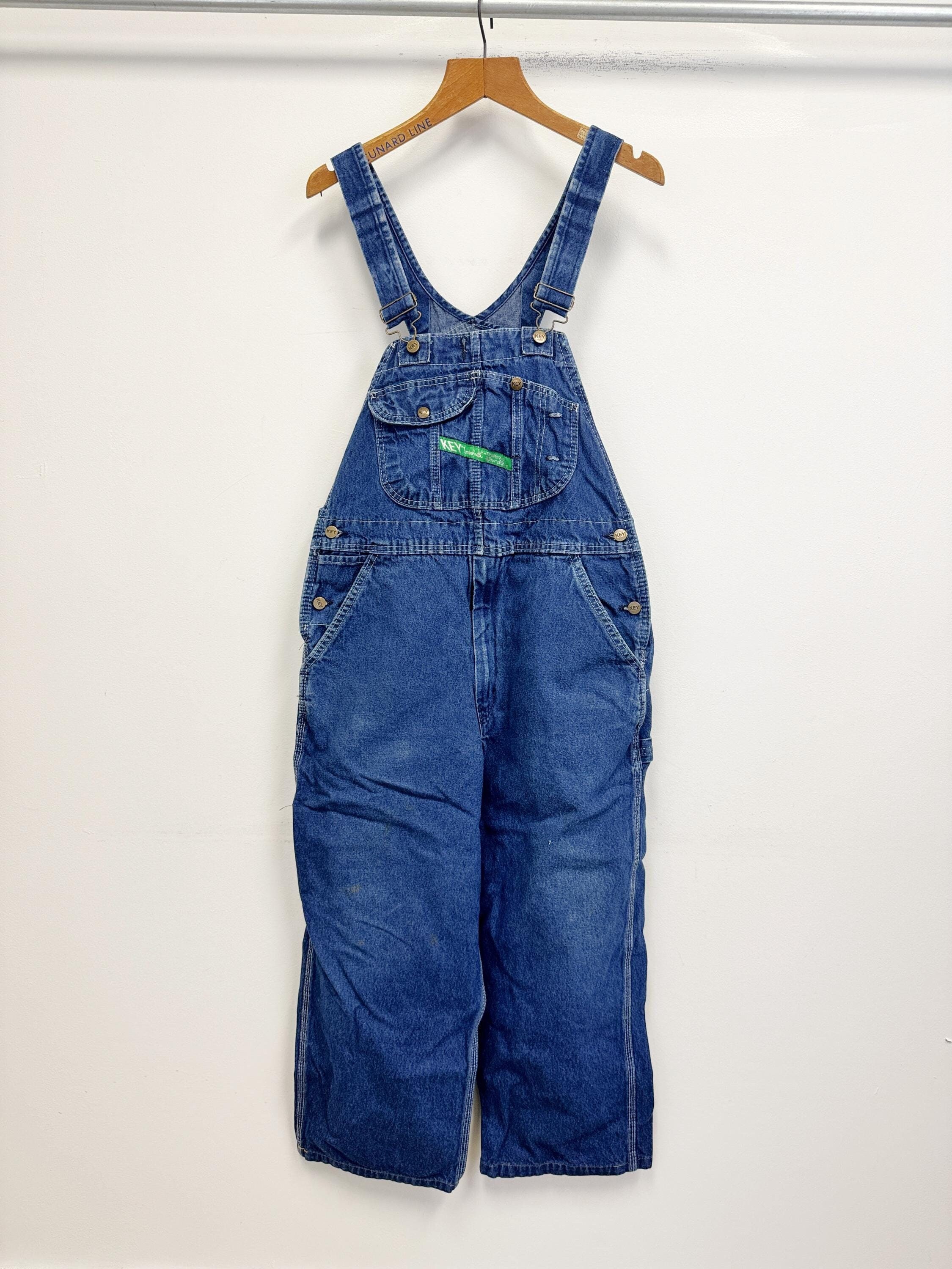 Vintage Denim Bib Overalls: 90s Key Dark Blue Workwear (36x29) - Etsy