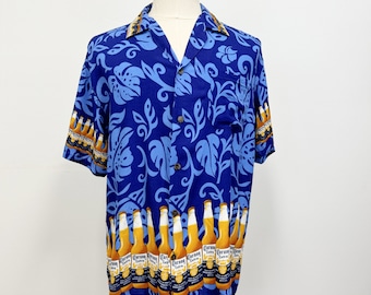 Vintage Mens Corona Extra Hawaiian Shirt | Tropical Floral Print and Bottles of Corona | Size XXL