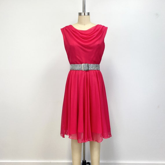 Vintage 1960s  Chiffon Dress NWT  | Drape Neck Sl… - image 1