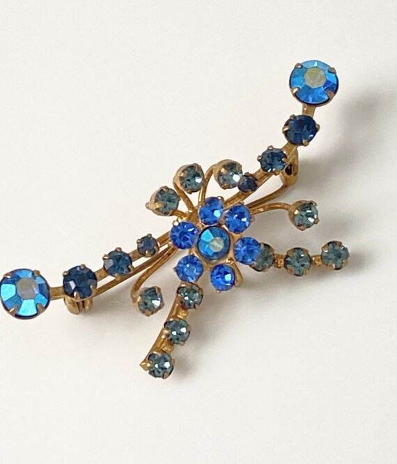Vintage Austrian Crystal Brooch | Floral Spray Scarf Pin  display picture 1