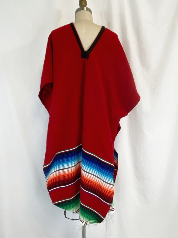 Vintage 70s Serape Poncho | Red with Multi Color … - image 5