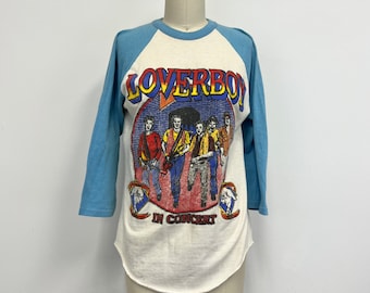 Vintage 1970s Loverboy Concert T Shirt | Get Lucky Tour Jersey | Raglan Sleeves | Size Medium