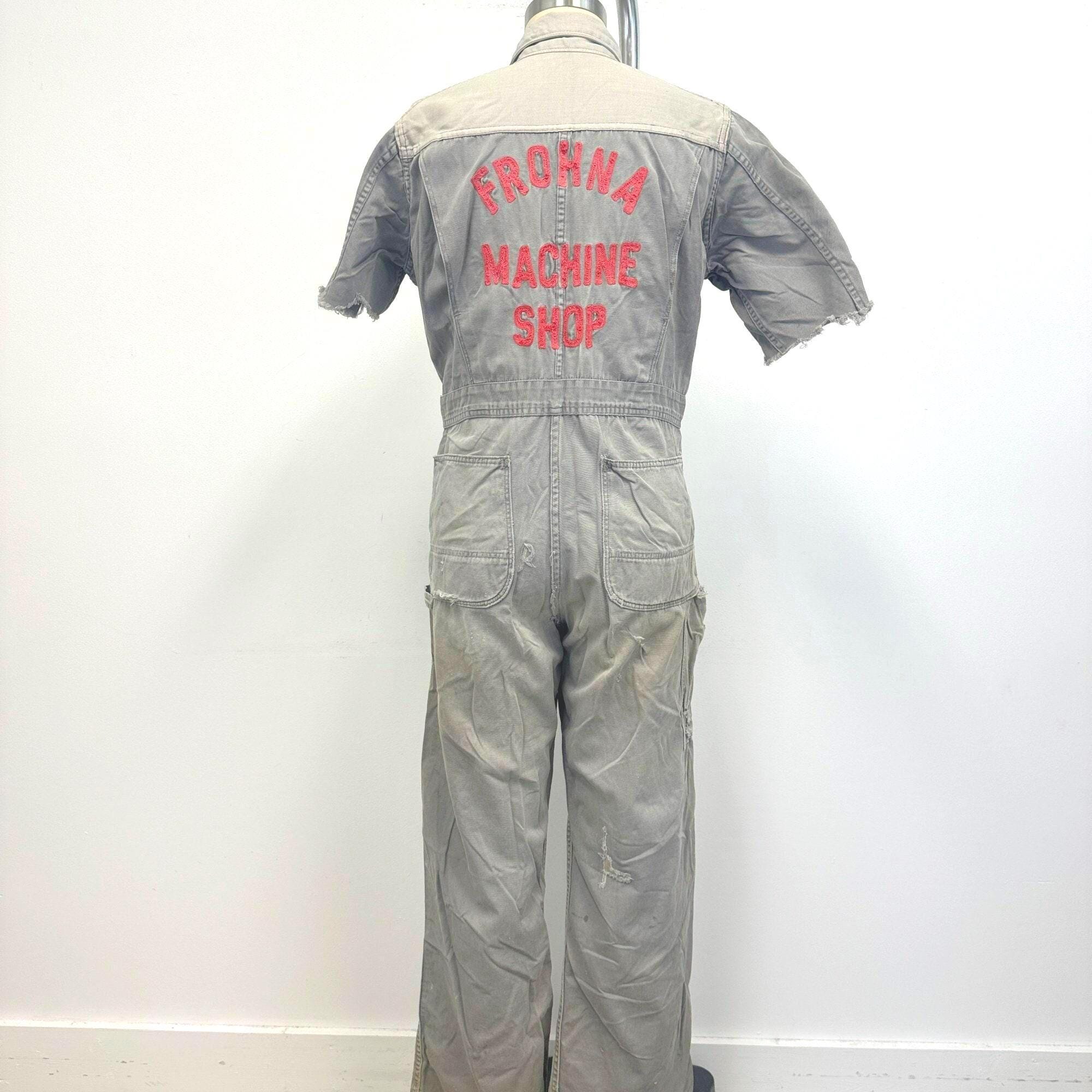 Vintage Key Brand Coveralls: 60s Gray Mechanics Uniform With Red