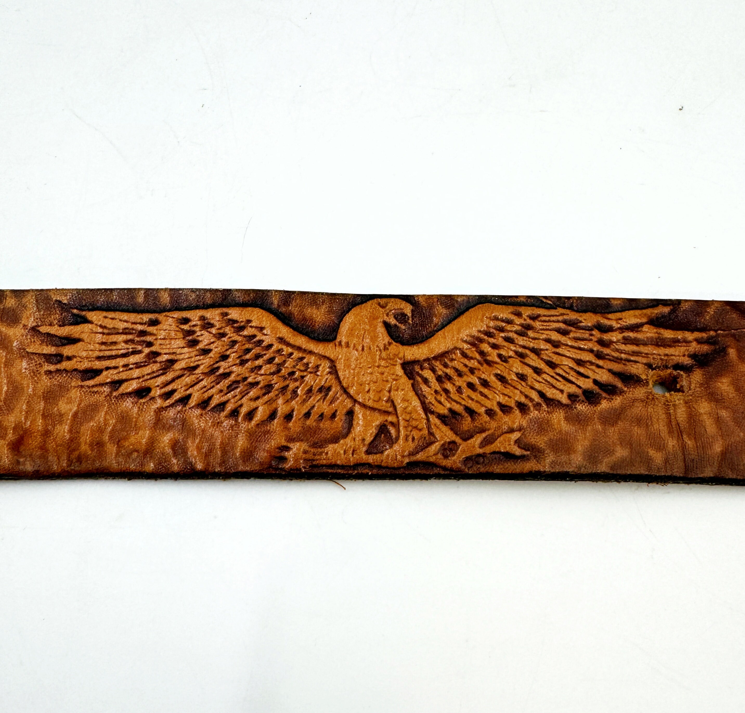 Vintage Brown Leather Belt with Solid Brass Gold Eagle Buckle 45” Vintage 70s Tooled Leather Belt With Brass Eagle Buckle  main image 4