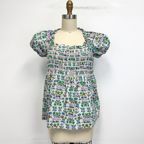 Blusa camponesa vintage franzida Camisa Laura Ashley Cottagecore