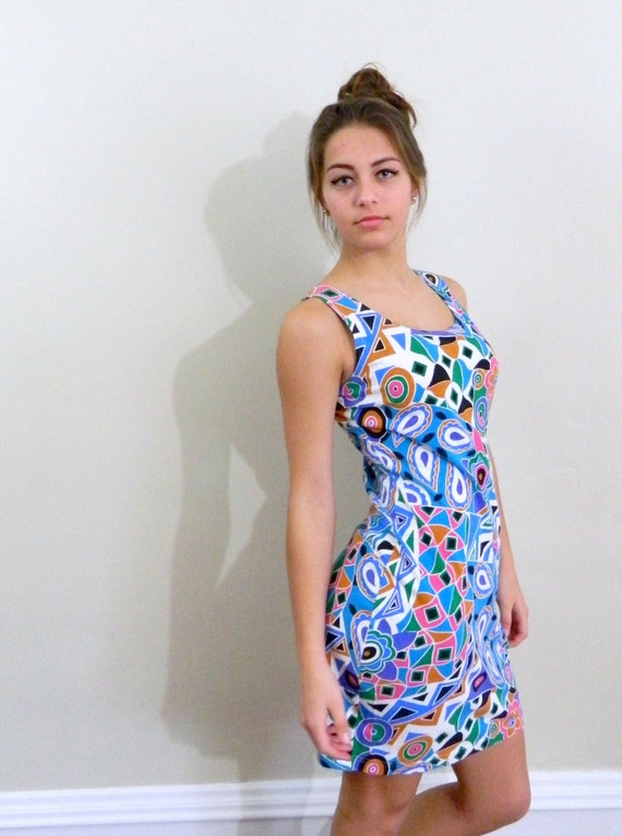 1980s Tank Dress  | Vintage Body Con Tribal Print… - image 5