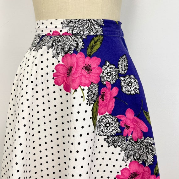 Vintage 1970s Skirt | Polka Dots and Flowers Full… - image 2