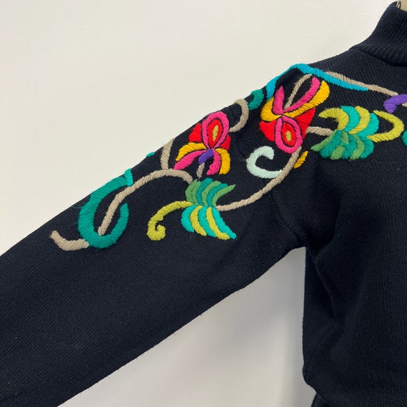 Vintage 70s Sweater Dress  | Embroidered Black Dr… - image 5