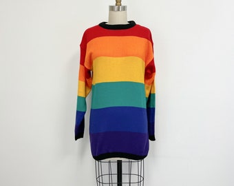 Vintage Rainbow Stripe Sweater | 1980s Cherry Styx LTD. Crewneck | Size Small