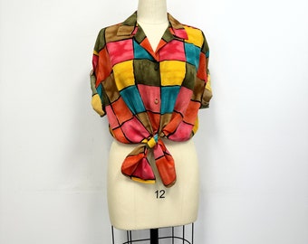 Vintage Color Block Blouse | 90s Camp Shirt | Womens Size Extra Large