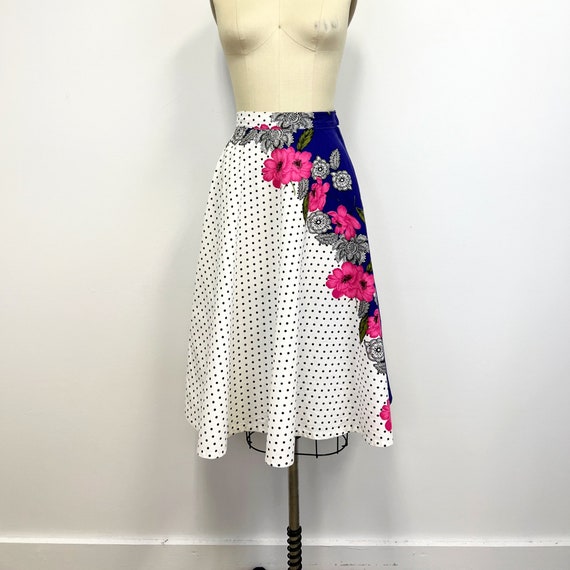 Vintage 1970s Skirt | Polka Dots and Flowers Full… - image 1