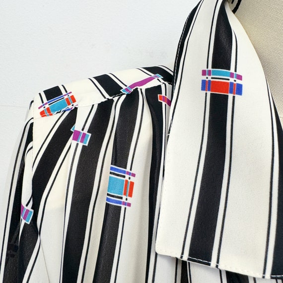Vintage 80s Striped Blouse with Shoulder Pads | B… - image 4