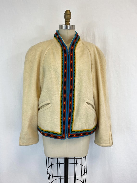 Vintage 80s Wool Jacket | Ecru Mondi Coat with Co… - image 8