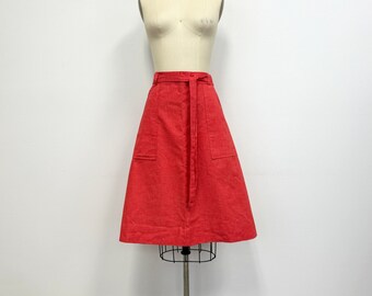 Vintage 70s Wrap Skirt with Pork Chop Pockets | Red A Line Skirt | Size Medium