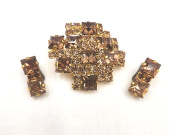 Conjunto vintage de broche y pendientes de diamantes de imitación de los años 60 - Demi Parure Marcado Austria