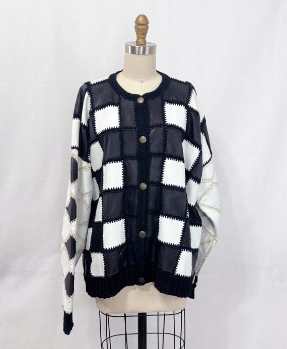 Vintage 80s Patchwork Leather Jacket | Black and … - image 1