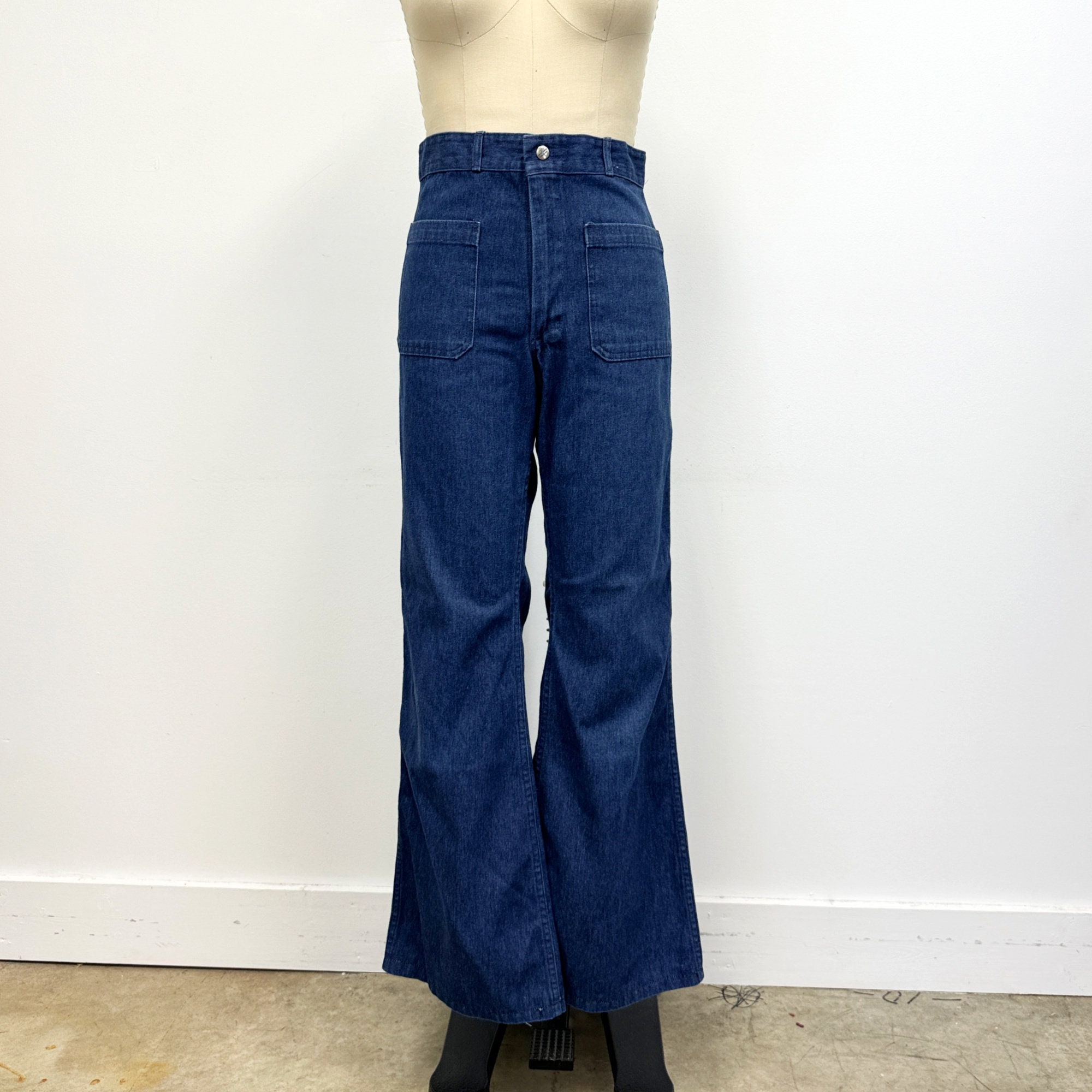 Vintage 70er Jahre Seafarer High Waisted Sailor Bell Bottom Jeans 