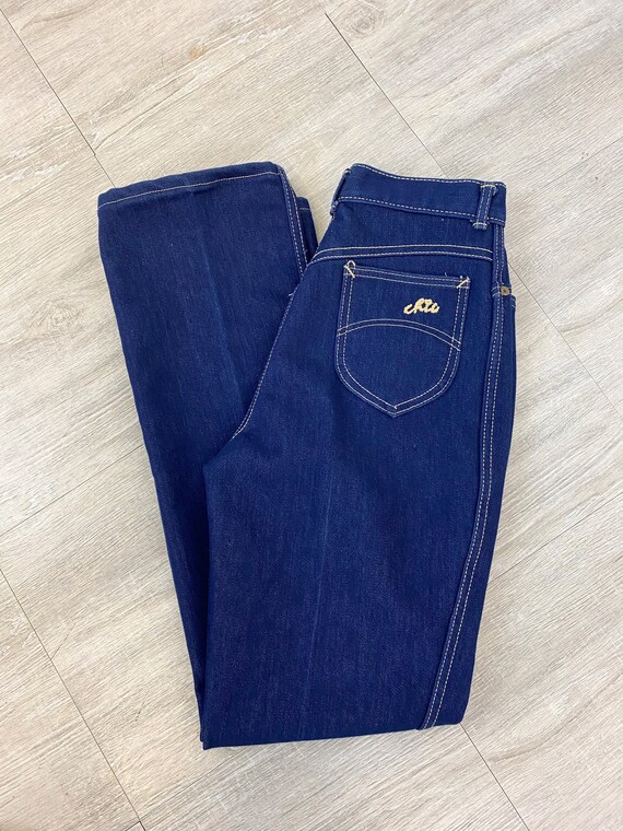 Vintage 70s High Waist Jeans | Chic Dark Wash Blue
