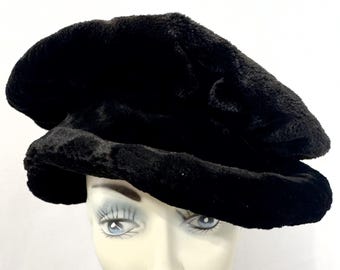 Vintage Victorian Womens Slouchy Faux Fur with Small Brim