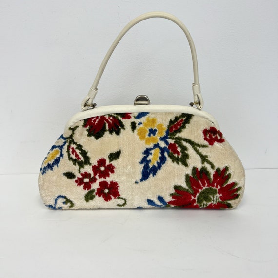 Vintage 1950s Carpet Handbag | Colorful Floral on… - image 1