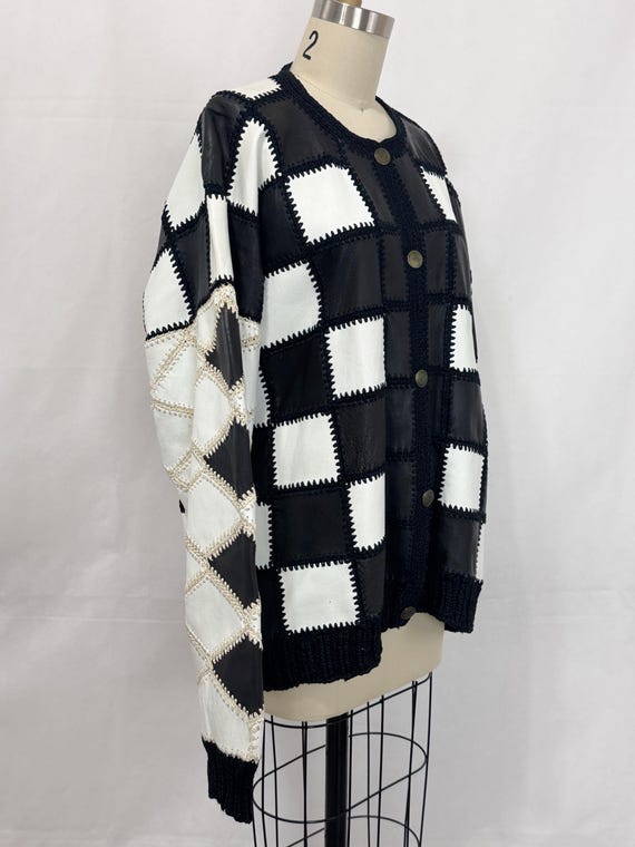 Vintage 80s Patchwork Leather Jacket | Black and … - image 11
