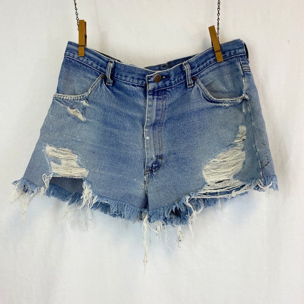 70s Thrashed Cut Offs | Authentic Vintage Jean Shorts | Faded and Frayed | Destroyed Denim