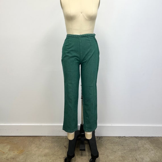 Vintage 50s 60s Cigarette Pants | Green Side Zip Deni… - Gem