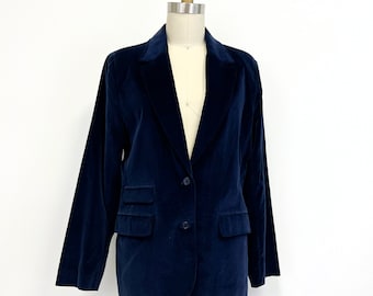 Vintage Velvet Blazer | Dark Midnight Blue Jacket with Pockets | Size 13