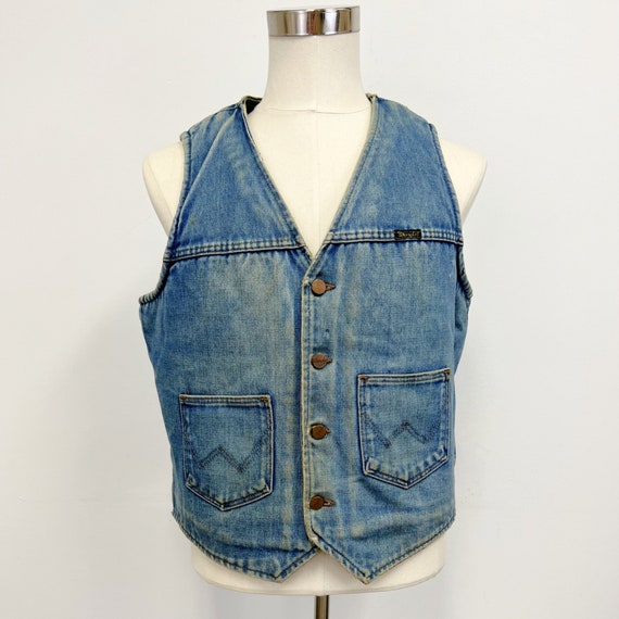 Vintage 70s Wrangler Sherpa Lined Denim Vest - Fa… - image 1