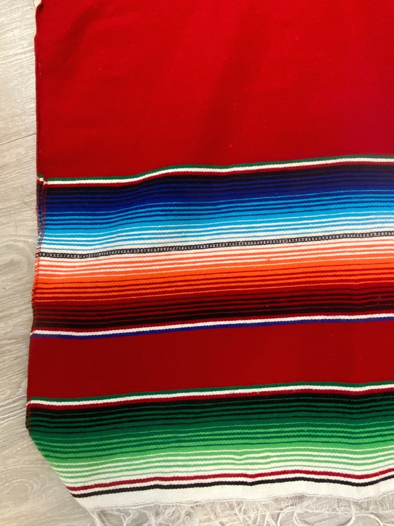 Vintage 70s Serape Poncho | Red with Multi Color … - image 3