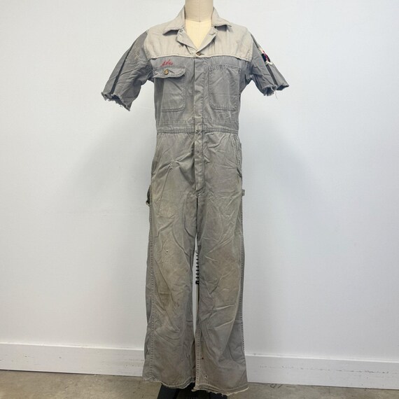 Vintage Key Brand Coveralls: 60s Gray Mechanics Uniform With Red