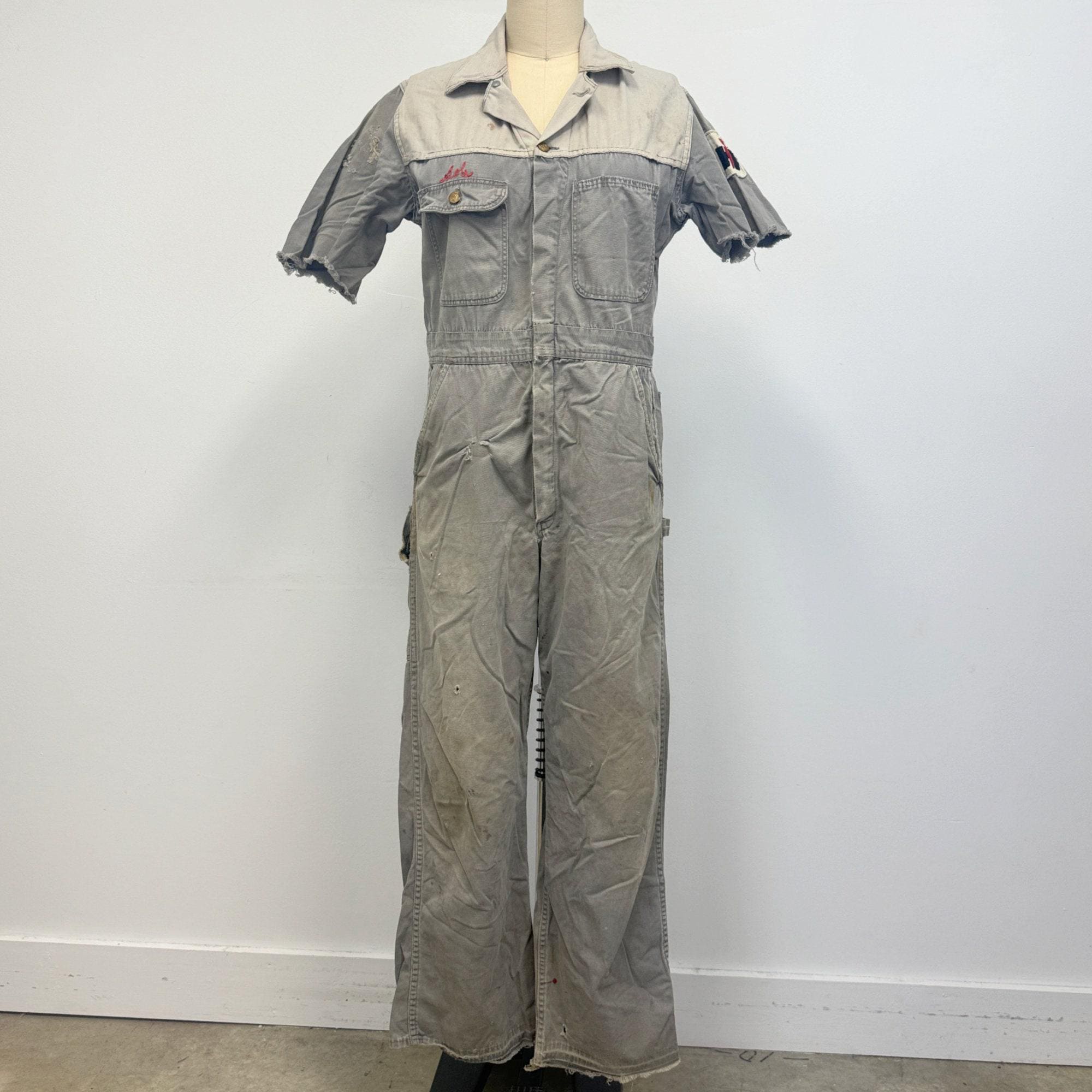 Vintage Key Brand Coveralls: 60s Gray Mechanics Uniform With Red