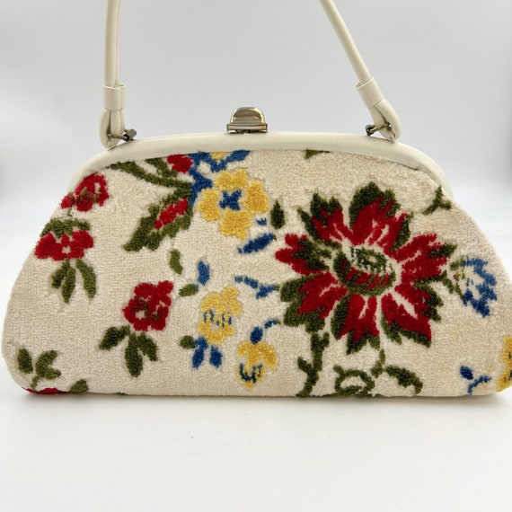 Vintage 1950s Carpet Handbag | Colorful Floral on… - image 9